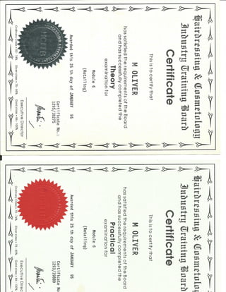 certificate -Cosmetology & Hairdressing