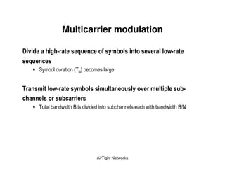 Multicarrier modulation

6 !                   :           ;                  ( ")      &               !           &&           :
  ;
      '       &               () *+ &                  ,


      )       &       :       ")            &    )     &            &" !           )       &        &         :
          &
      )           &       -   "         %                  &               -           &        -           " .*




                                                AirTight Networks
 