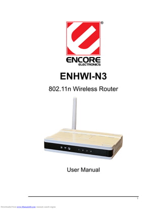 ENHWI-N3
802.11n Wireless Router
User Manual
1
Downloaded from www.Manualslib.com manuals search engine
 