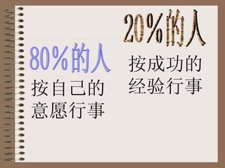 80％的人 20％的人 按自己的意愿行事 按成功的经验行事 