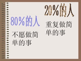 80％的人 20％的人 不愿做简单的事 重复做简单的事 