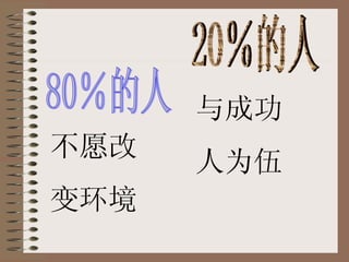 80％的人 20％的人 不愿改 变环境 与成功 人为伍 