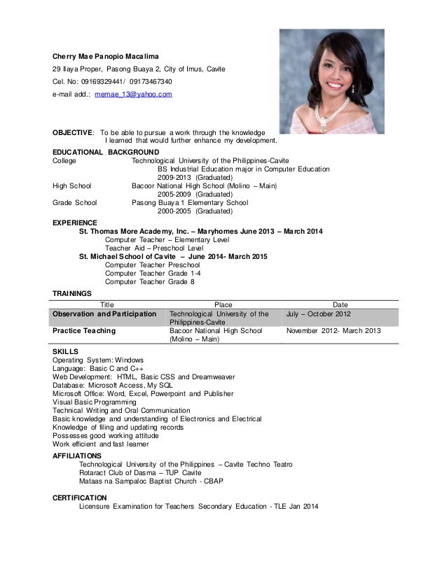sample secondary teacher resume