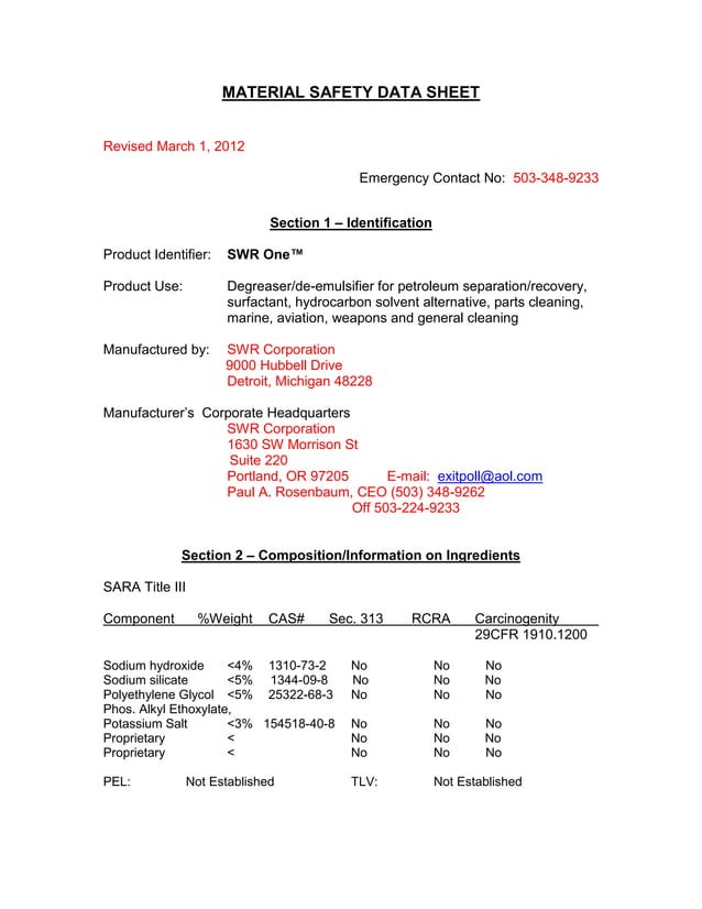 MATERIAL SAFETY DATA SHEET | PDF