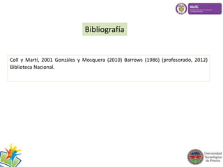 Bibliografía 
Coll y Martí, 2001 Gonzáles y Mosquera (2010) Barrows (1986) (profesorado, 2012) 
Biblioteca Nacional. 
 