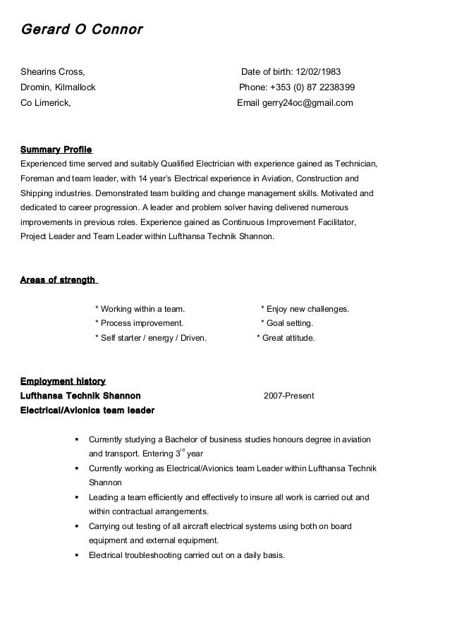 Gerard O Connor Curriculum Vitae Without Cover Letter