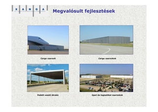 Megvalósult fejlesztések
Fedett vasúti átrakó
Cargo csarnokokCargo csarnok
Ipari és logisztikai csarnokok
 