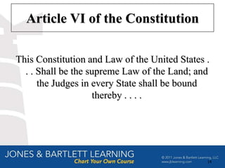 Article VI of the Constitution

This Constitution and Law of the United States .
  . . Shall be the supreme Law of the Land; and
      the Judges in every State shall be bound
                    thereby . . . .




                                               14
 