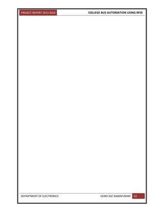 PROJECT REPORT 2013-2014 COLLEGE BUS AUTOMATION USING RFID
DEPARTMENT OF ELECTRONICS GEMS ASC RAMAPURAM 53
 