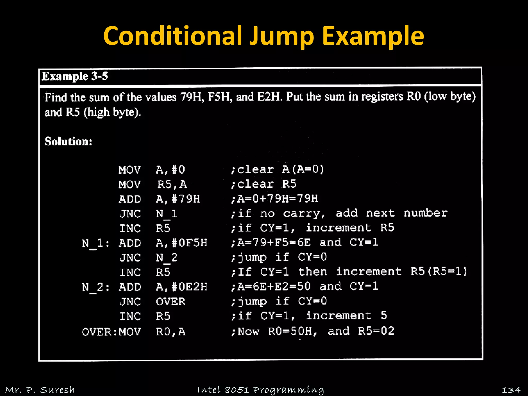 Conditional Jump Example
Mr. P. Suresh Intel 8051 Programming 134
 
