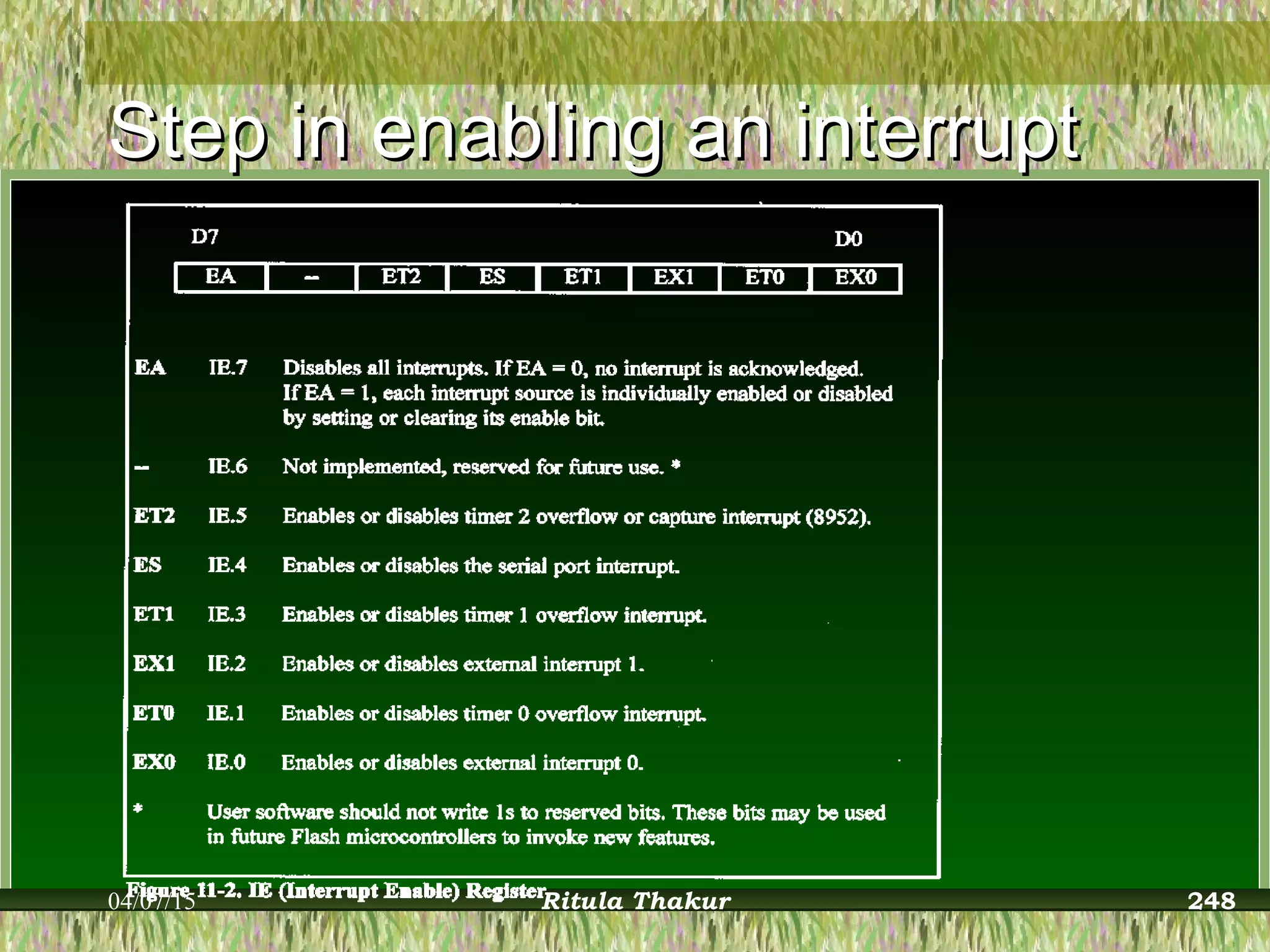 Step in enabling an interruptStep in enabling an interrupt
04/07/15 Ritula Thakur 248
 