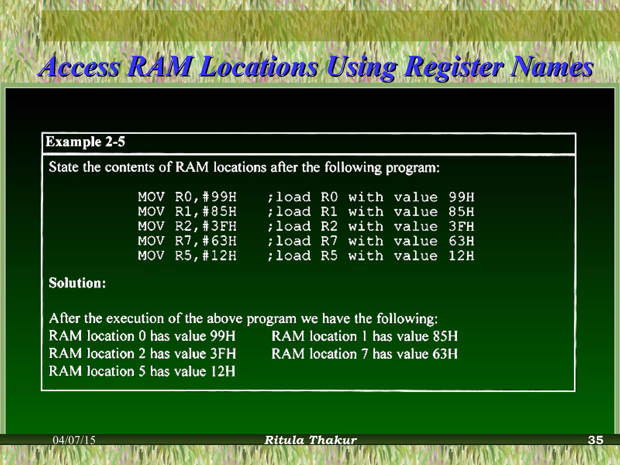 Access RAM Locations Using Register NamesAccess RAM Locations Using Register Names
04/07/15 Ritula Thakur 35
 