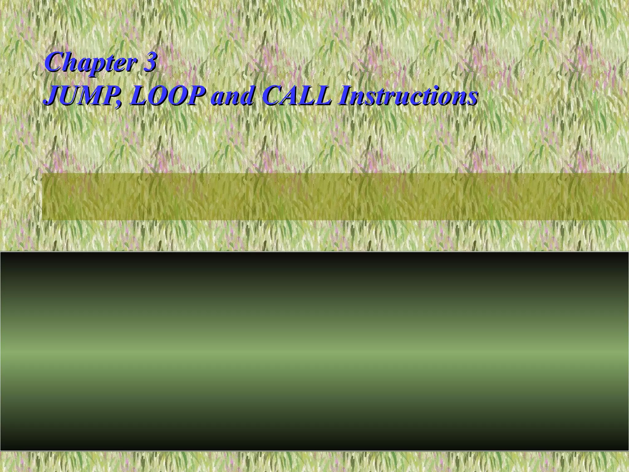 Chapter 3Chapter 3
JUMP, LOOP and CALL InstructionsJUMP, LOOP and CALL Instructions
 
