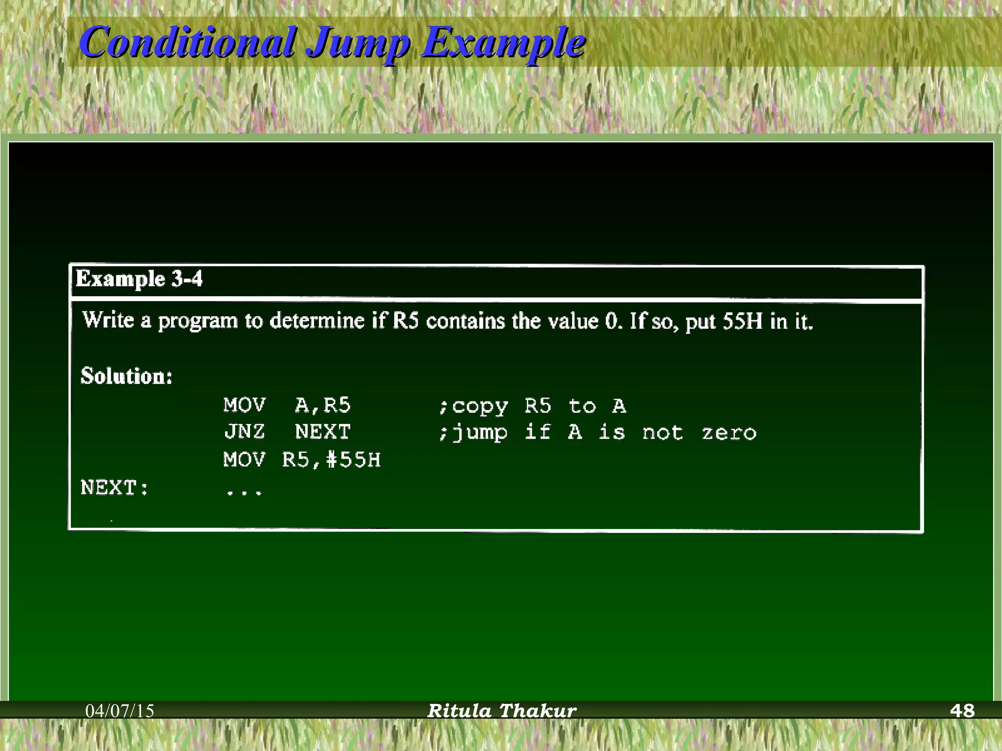 Conditional Jump ExampleConditional Jump Example
04/07/15 Ritula Thakur 48
 