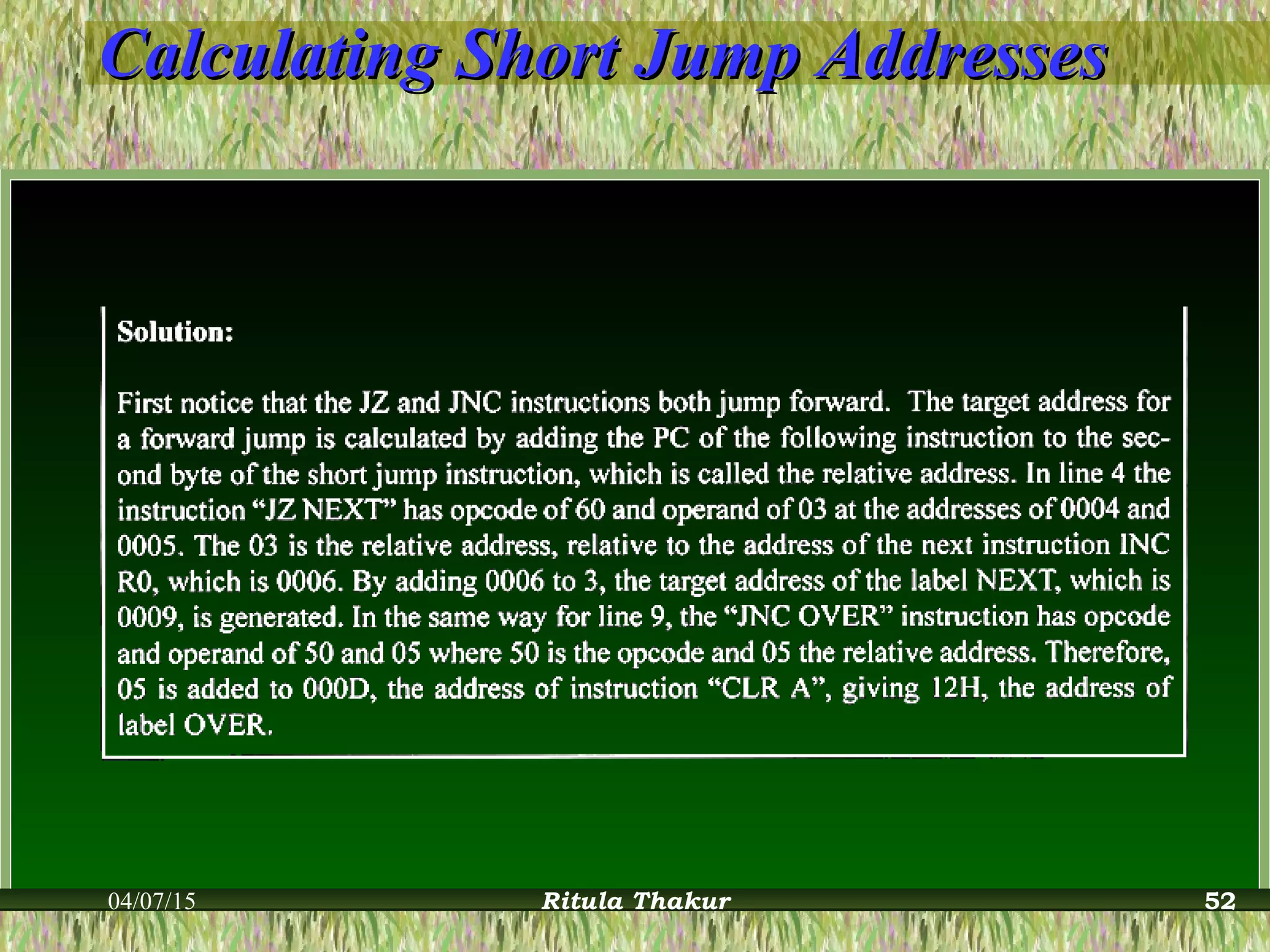 Calculating Short Jump AddressesCalculating Short Jump Addresses
04/07/15 Ritula Thakur 52
 