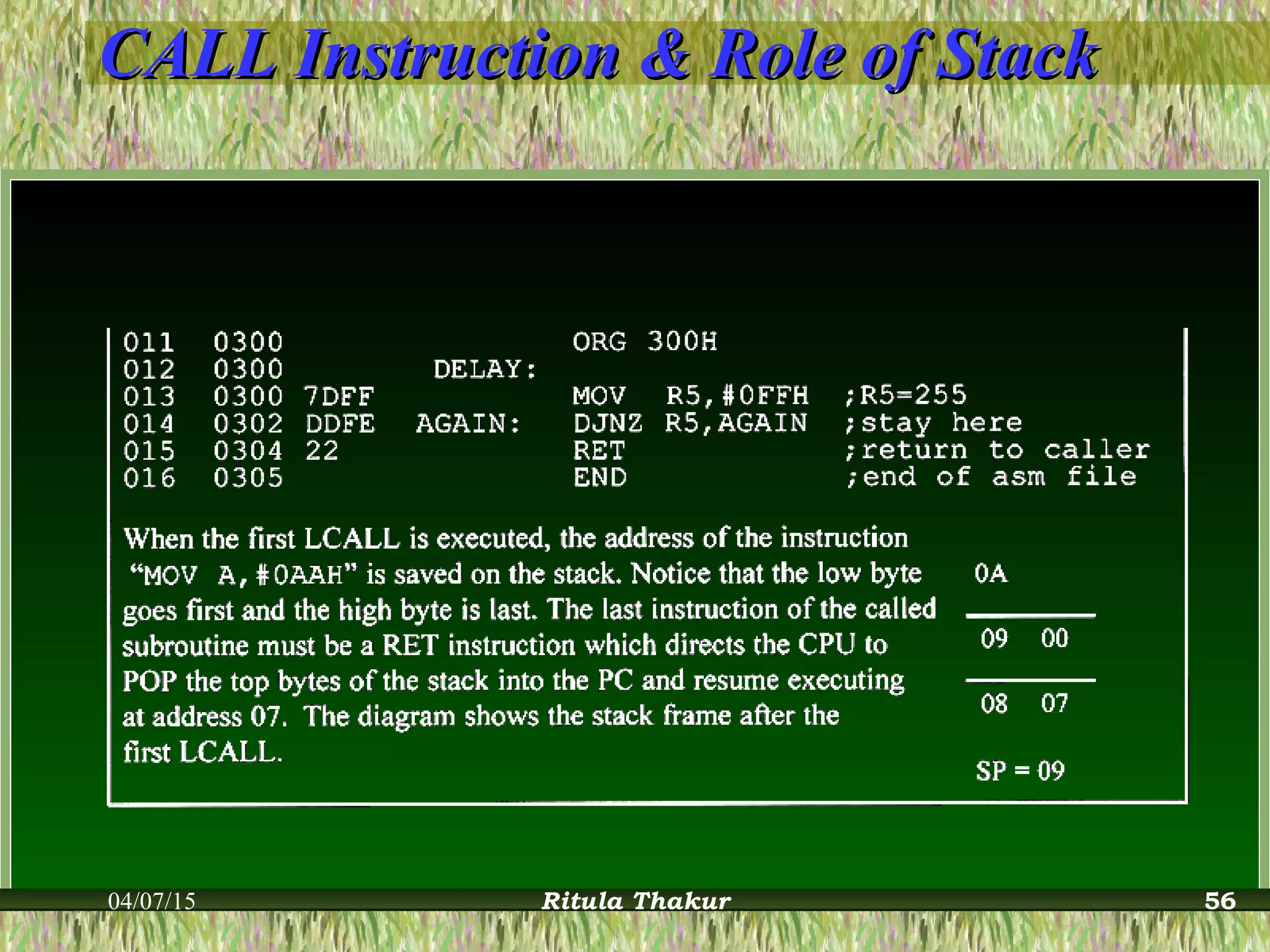 CALL Instruction & Role of StackCALL Instruction & Role of Stack
04/07/15 Ritula Thakur 56
 