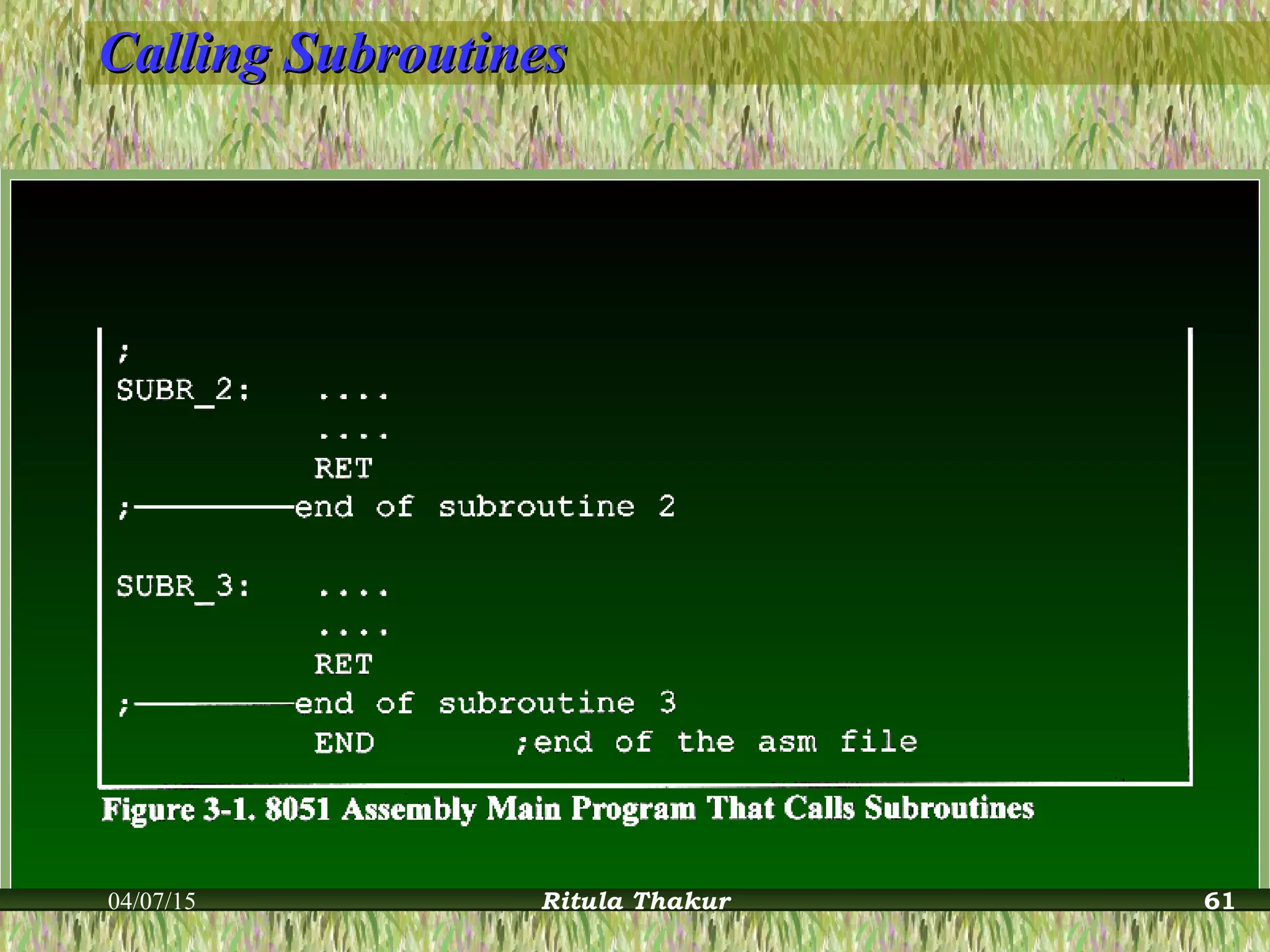 Calling SubroutinesCalling Subroutines
04/07/15 Ritula Thakur 61
 