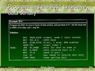 Programming the 8051 to receiveProgramming the 8051 to receive
data seriallydata serially
04/07/15 Ritula Thakur 234
 