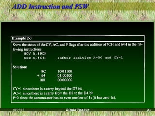 ADD Instruction and PSWADD Instruction and PSW
04/07/15 Ritula Thakur 31
 