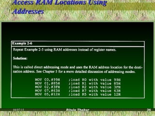 Access RAM Locations UsingAccess RAM Locations Using
AddressesAddresses
04/07/15 Ritula Thakur 36
 