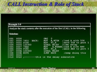 CALL Instruction & Role of StackCALL Instruction & Role of Stack
04/07/15 Ritula Thakur 55
 