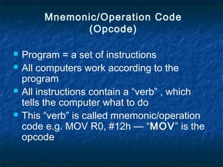 Computer Opcodes 8051assembly language | PPT