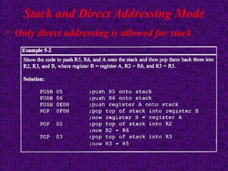 Stack and Direct Addressing Mode
• Only direct addressing is allowed for stack
 