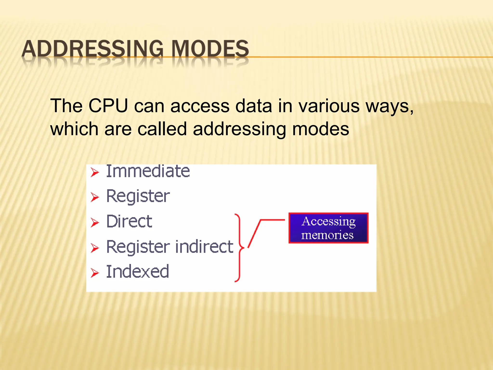 The CPU can access data in various ways, which are called addressing modes 