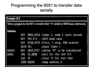 Programming the 8051 to transfer data
serially
 