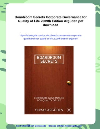 Boardroom Secrets Corporate Governance for Quality of Life 2009th ...