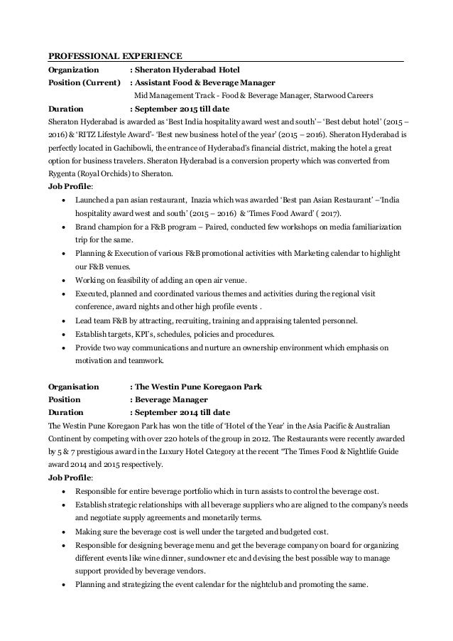 nightclub manager resumes