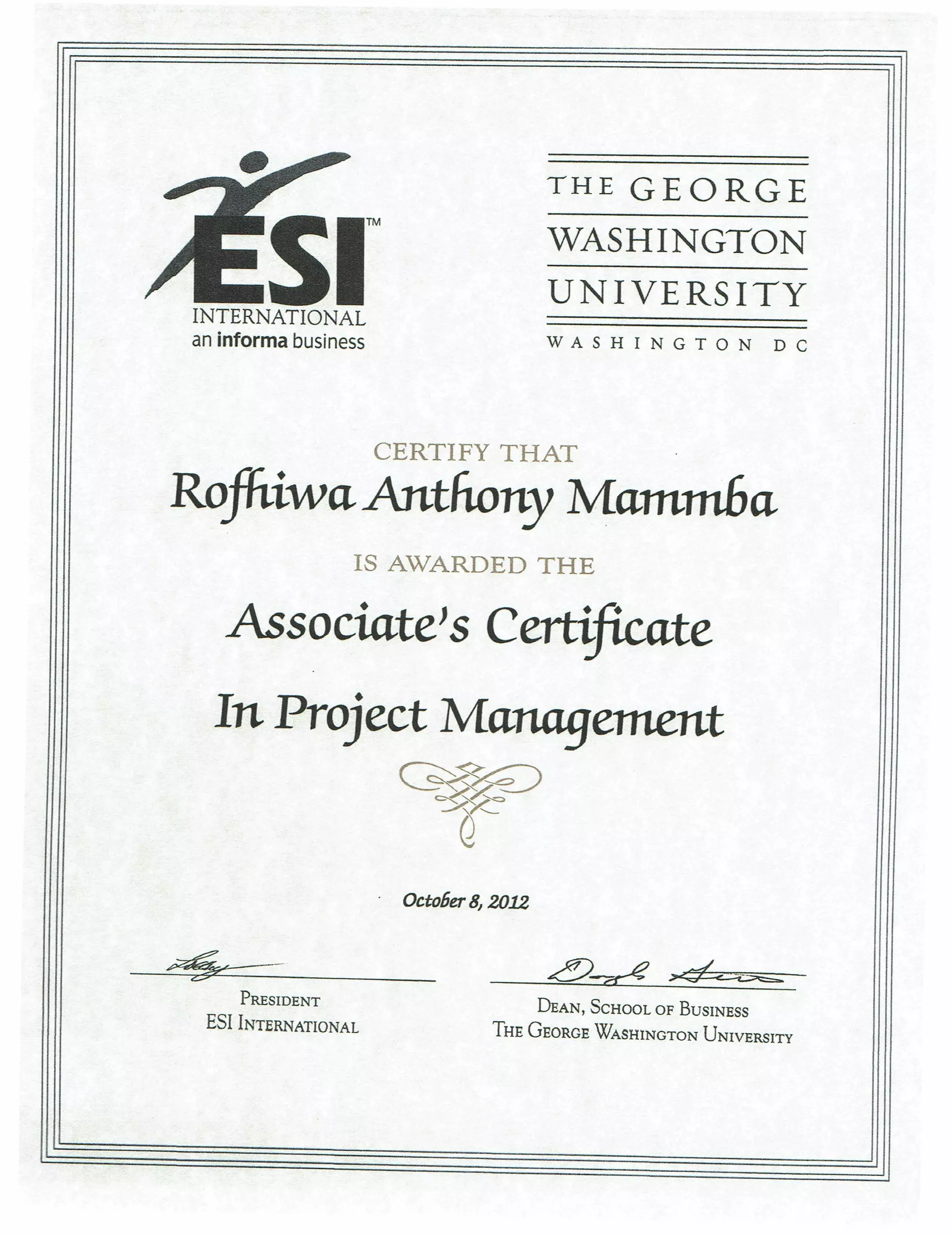 Project Management Associate #39 s Certificate PDF Project Management Associate #39 s Certificate PDF