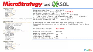 and
Query Generation Time: 0:00:00.13
Total Elapsed Time in Query Engine*: 0:11:18.82
Sum of Query Execution Time: 0:18:30.86
Sum of Data Fetching and Processing Time: 0:01:04.82
Sum of Data Transfer from Datasource(s) Time: 0:00:59.37
Sum of Analytical Processing Time: 0:00:00.00
Sum of Other Processing Time: 0:01:55.12
* This report has some passes that have been executed in parallel.
Individual time components may not add up to Total Elapsed Time in Query
Engine.
Sum of Cube Publish Time 0:11:28.63
Number of Rows Returned: 5759450
Number of Columns Returned: 38
Number of Temp Tables: 17
Total Number of Passes: 49
Number of Datasource Query Passes: 49
 