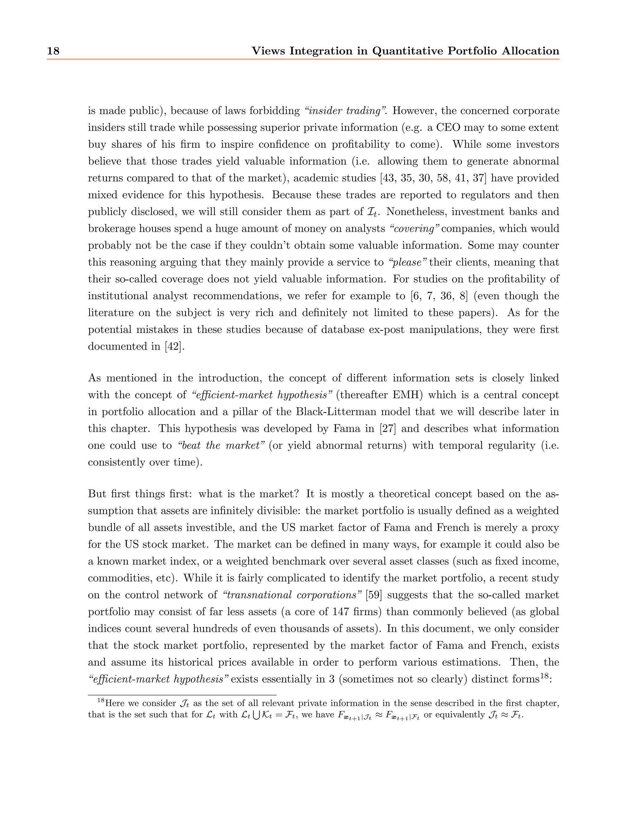 fth section and propose 
directions for further research. 
1.1 Quantitative portfolio allocation 
Let us de 