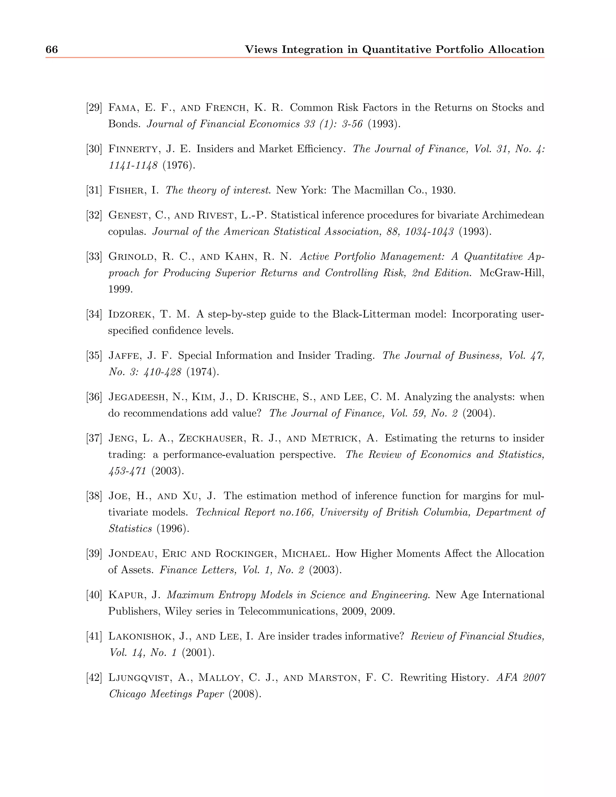 rst-order conditions 
@L(w; ) =@wjw; = 0 and @L(w; ) =@jw; = 0 yield the optimal weights of the portfolio 
  
w 
 
! 
= 
  

 1 
1 0 
!1   
 
1 
! 
: (10) 
which corresponds to a global maximum of 9 provided  is positive de 