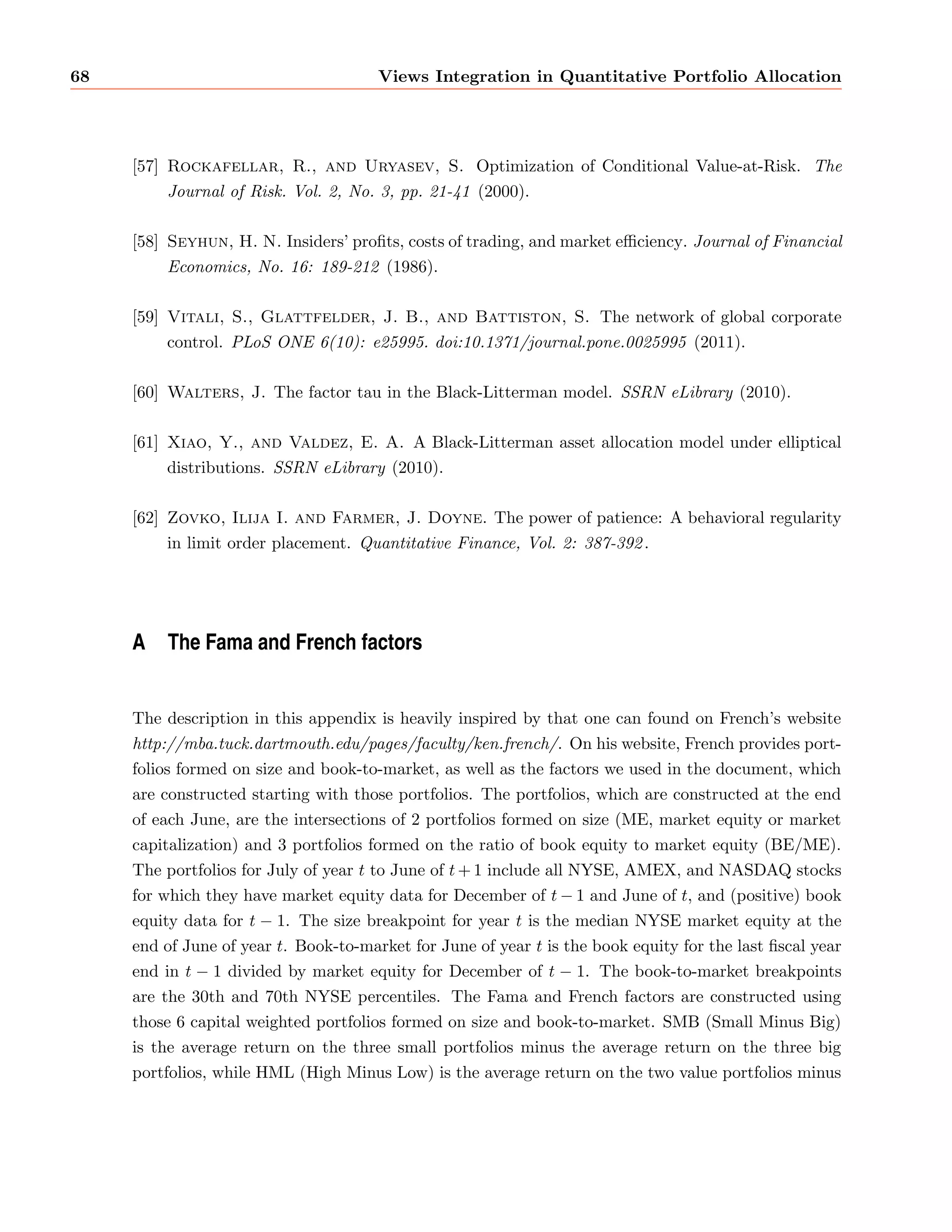 ning the so-called the (mean-variance) 
ecient frontier, that is all the portfolios a rational investor could invest in given the infor-mation 
available at time t. This is illustrated in  