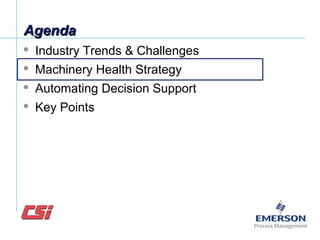 AgendaAgenda
 Industry Trends & Challenges
 Machinery Health Strategy
 Automating Decision Support
 Key Points
 