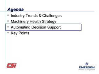 AgendaAgenda
 Industry Trends & Challenges
 Machinery Health Strategy
 Automating Decision Support
 Key Points
 