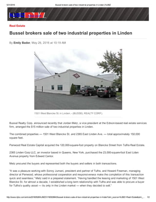 Bussel brokers sale of two industrial properties in Linden _ NJBIZ