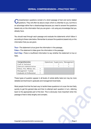 Psychometric Success Verbal Ability - Comprehension Practice Test 1 | PDF