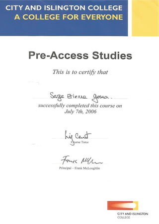 Pre-Access Course Certificate