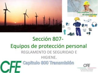 Sección 807-
Equipos de protección personal
REGLAMENTO DE SEGURIDAD E
HIGIENE.
 