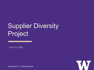 Supplier Diversity
Project
June 1st, 2016
 
