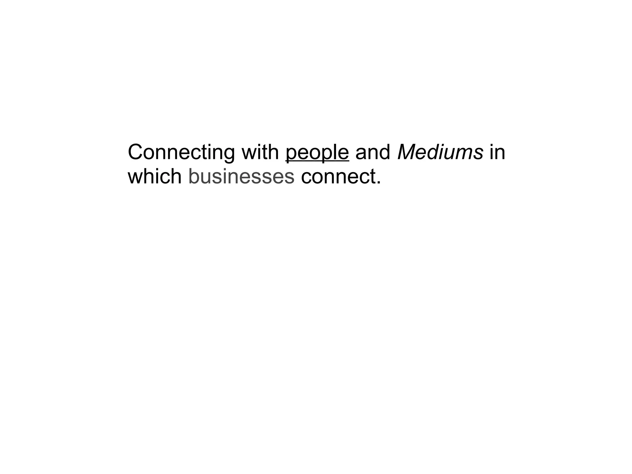 Connecting with  people  and  Mediums  in which  businesses  connect. 