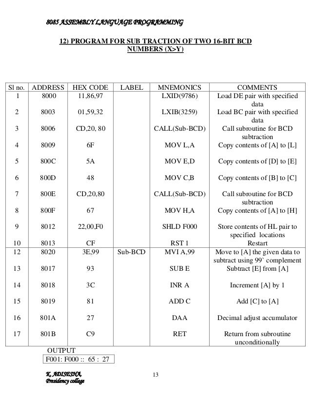 8085 assembly language programming