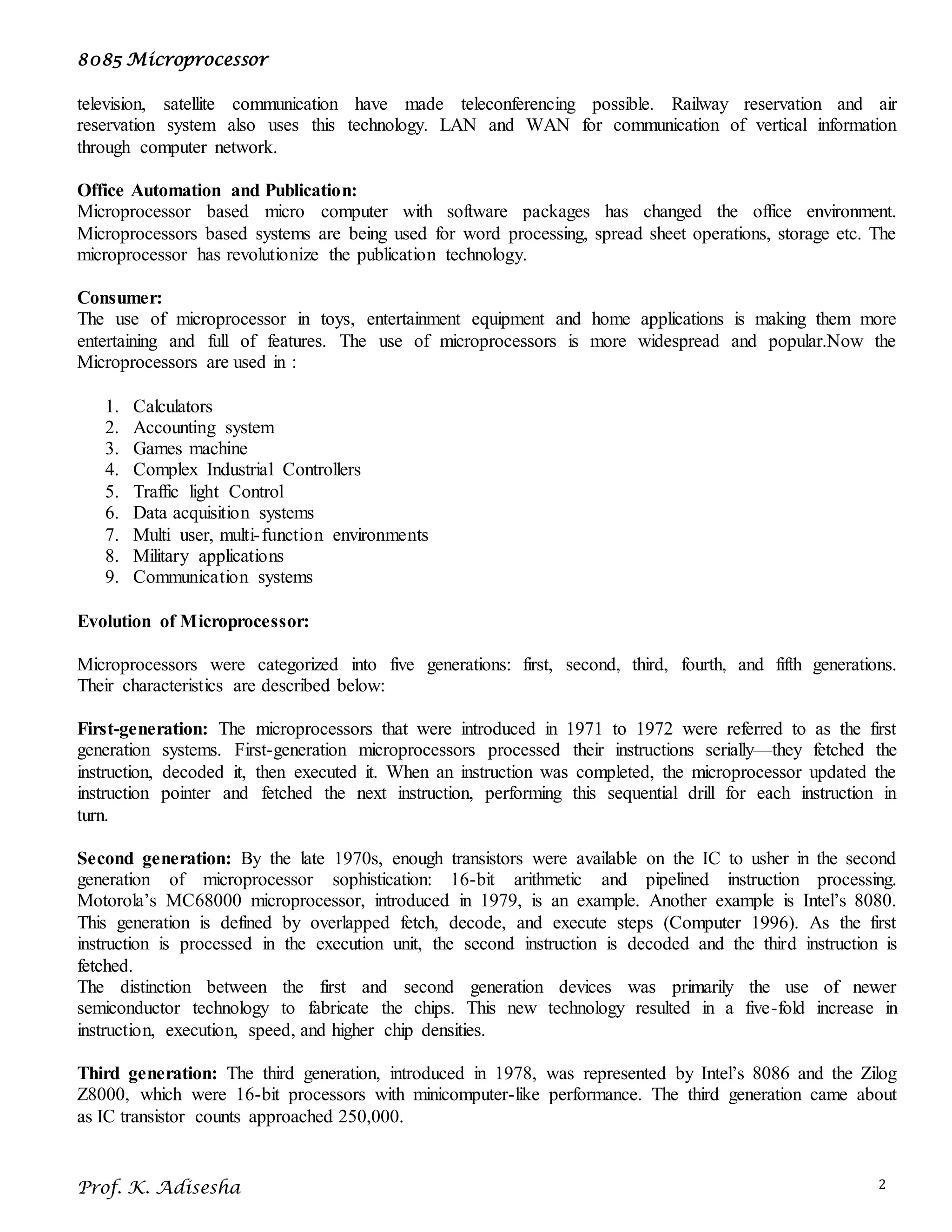 8085 microprocessor notes | PDF