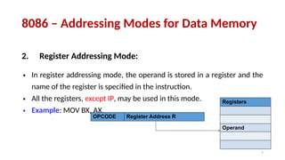 Opcode Addressing Mode Operand Example 8086 Addressing Modes.pptx For Computer Engeneering students | PPTX