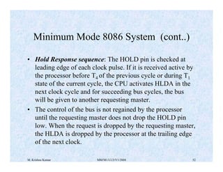 M. Krishna Kumar MM/M1/LU3/V1/2004 52
• Hold Response sequence: The HOLD pin is checked at
leading edge of each clock puls...