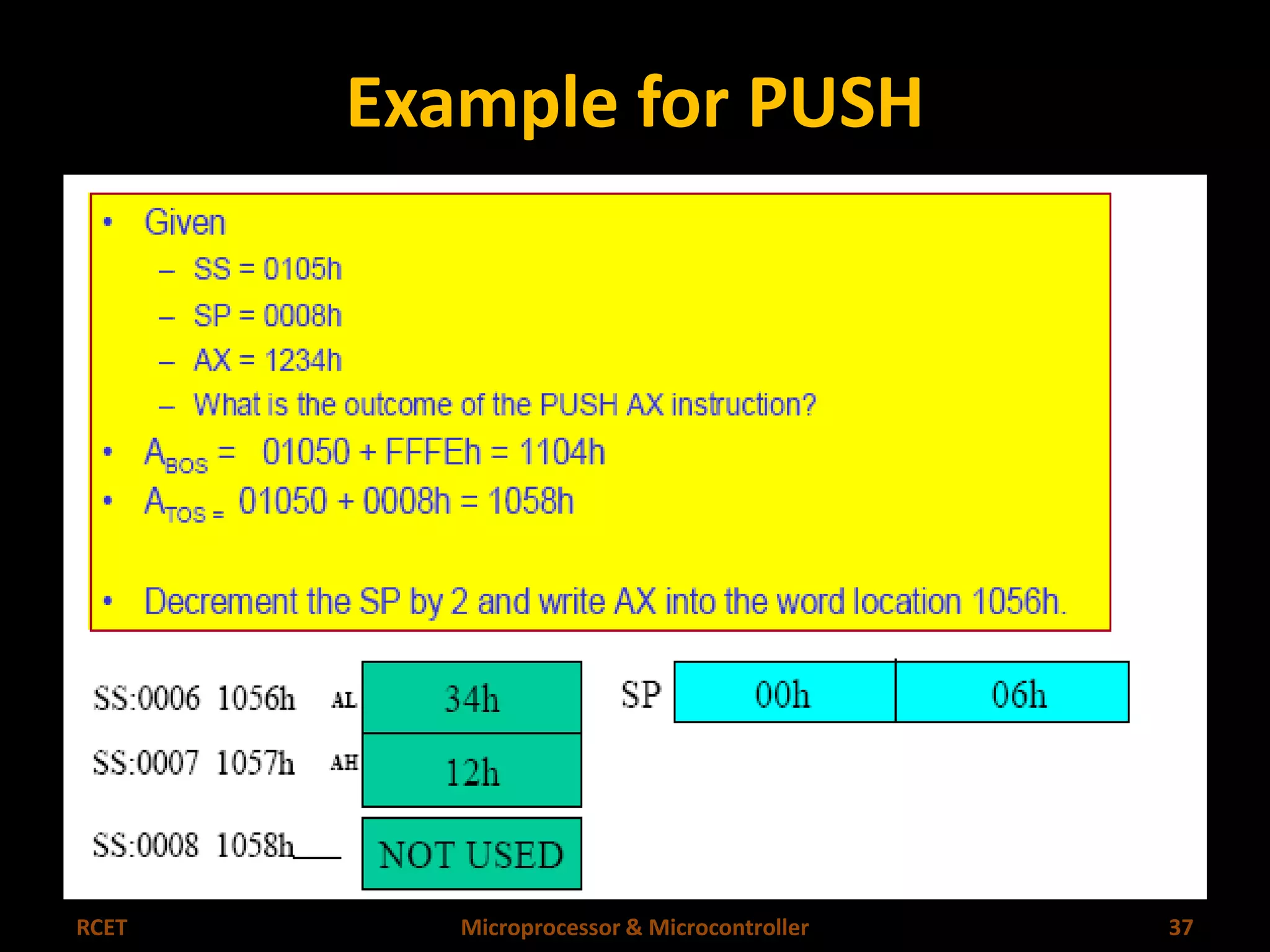 Example for PUSH 
RCET Microprocessor & Microcontroller 37 
 