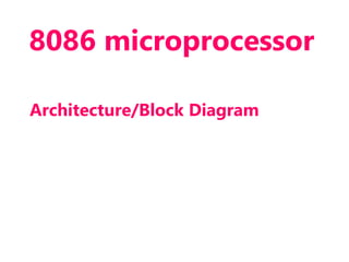 Architecture/Block Diagram
8086 microprocessor
 